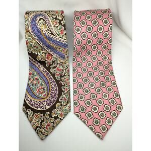 Lot of 2 Polo Ralph Lauren Ties Silk Floral Paisley Made by Hand 4" 56.5"
